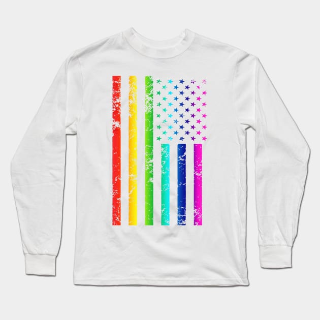 Rainbow American Flag Long Sleeve T-Shirt by Scar